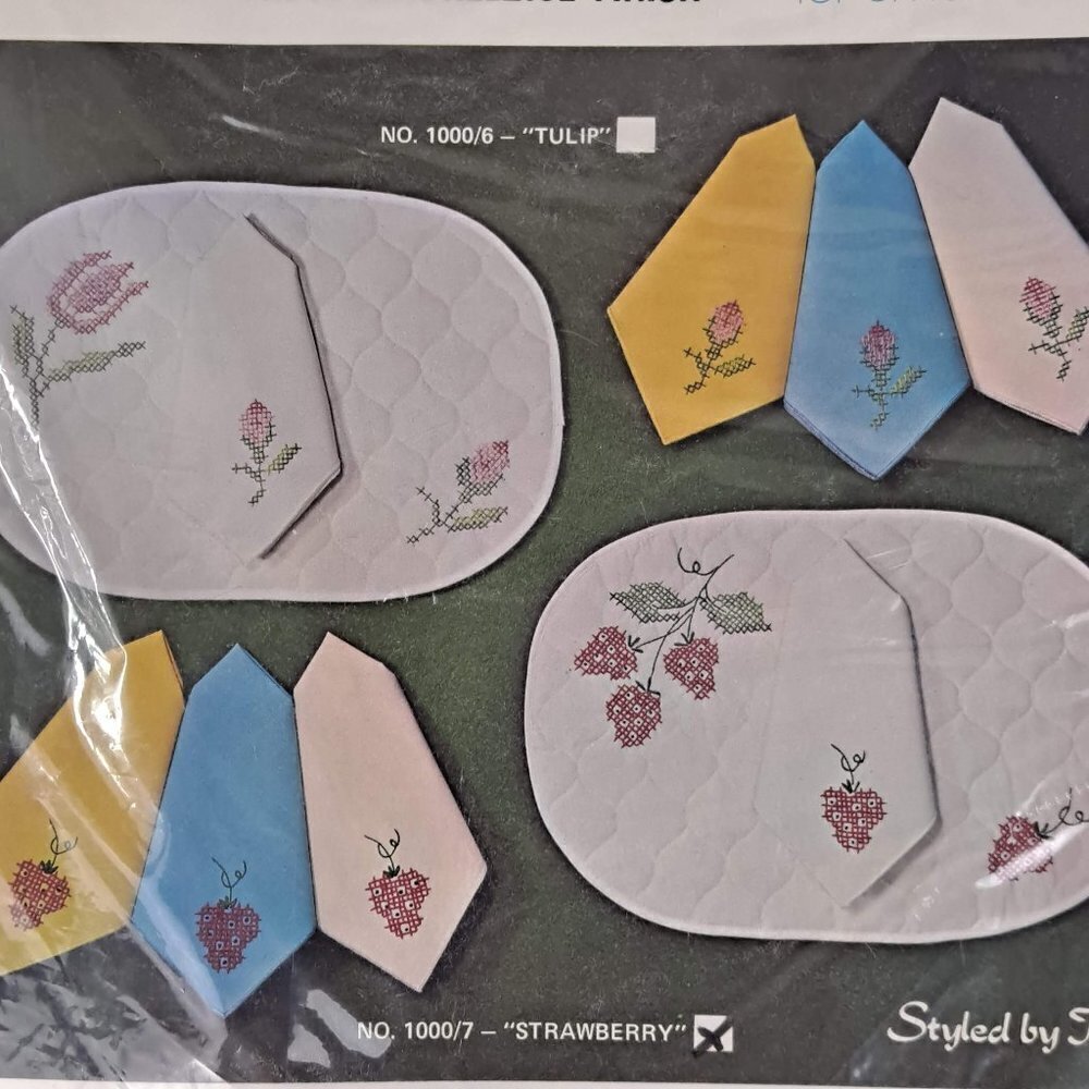 Strawberry Stamped Pre-Quilted 8 Piece Luncheon Set for Embroidery